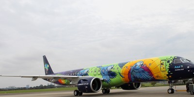 Azul Airlines' new Embraer E195-E2 aircraft on the runway.