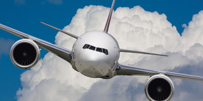 Aircraft flying through the clouds.