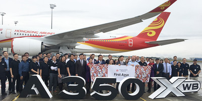 Hong Kong Airlines' Airbus A350 aircraft on the runway.