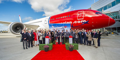 Norwegian Airlines' 787-9 Dreamliner aircraft on the runway.